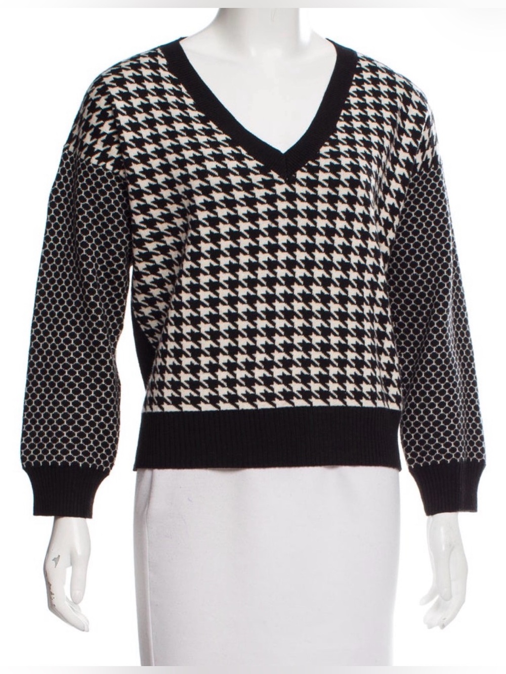 Mason Black and Houndstooth V-Neck Sweater Size Large